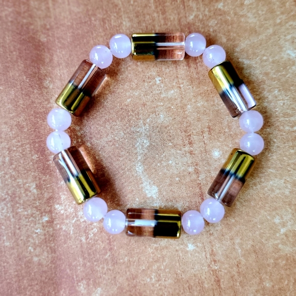 New Unique Rose Quartz Ball Stretchy Bracelet. - Picture 3 of 8